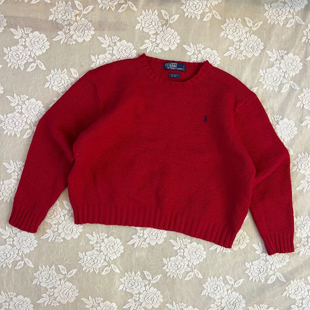 Vintage Polo Ralph Lauren Red Cotton Wool Crewneck Sweater